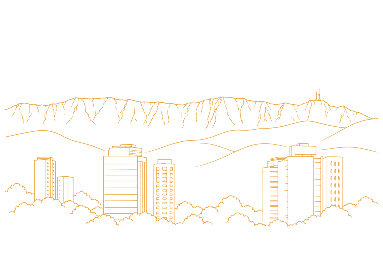 Ilustração em linha da Serra do Curral e do skyline de Belo Horizonte